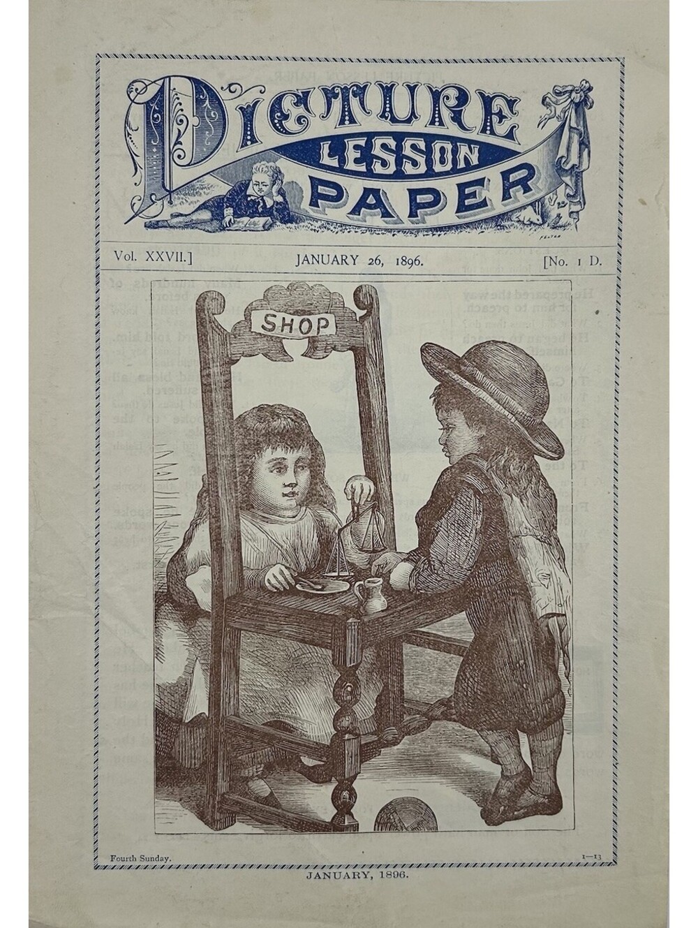 Antique 1896 Picture Lesson Paper Sunday School Church Christian Ephemera    C30